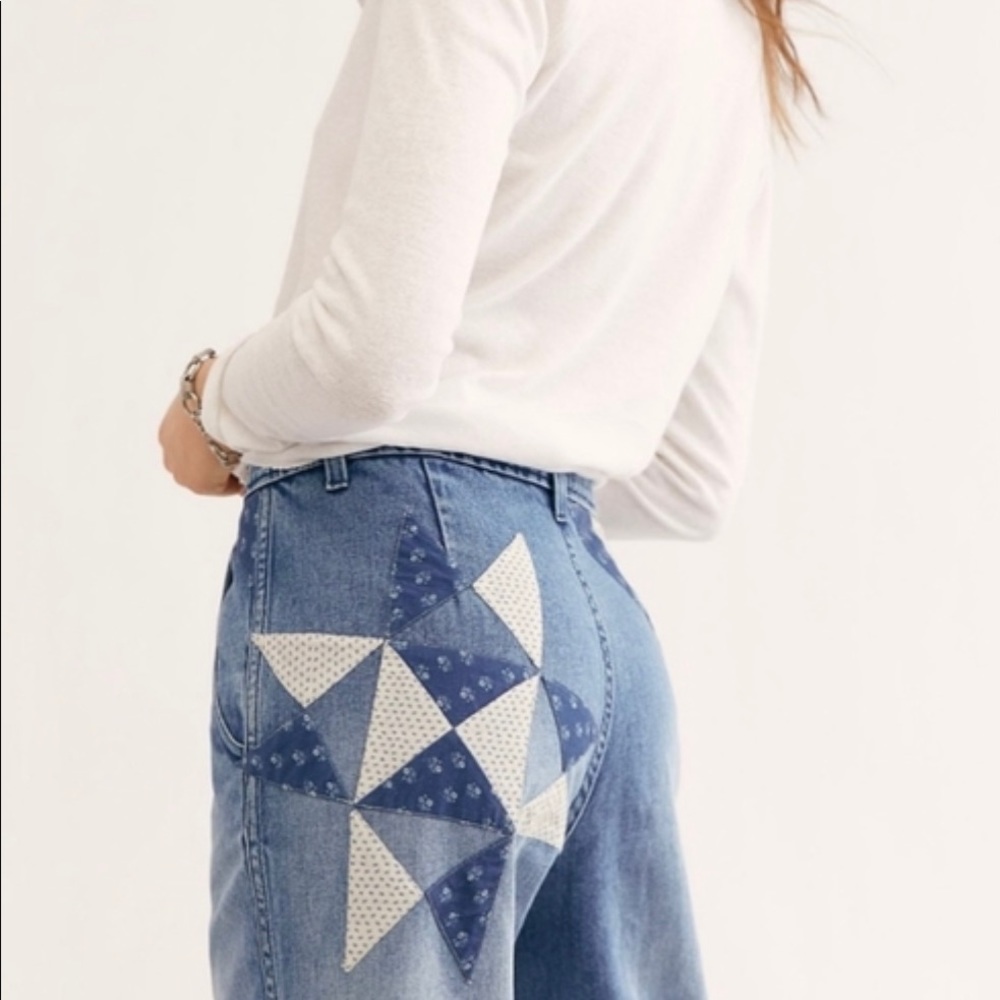 NWT Free People Down to Earth Patched Jeans - Picture 3 of 3